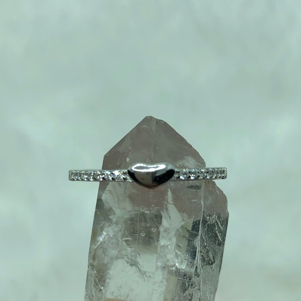 Rhodium Over Sterling Silver Micropave Heart Ring